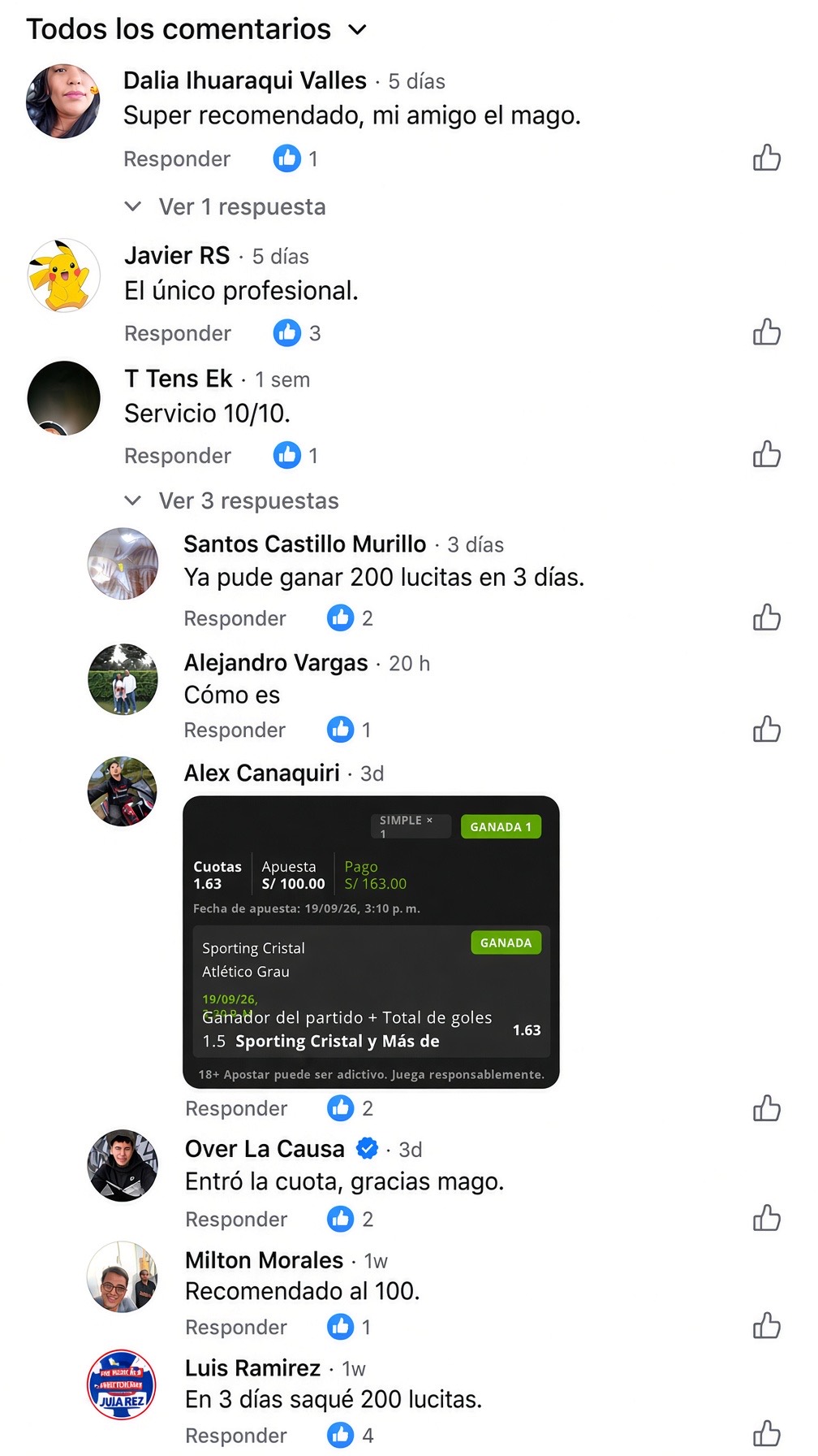 Comentarios de miembros de la comunidad en Facebook